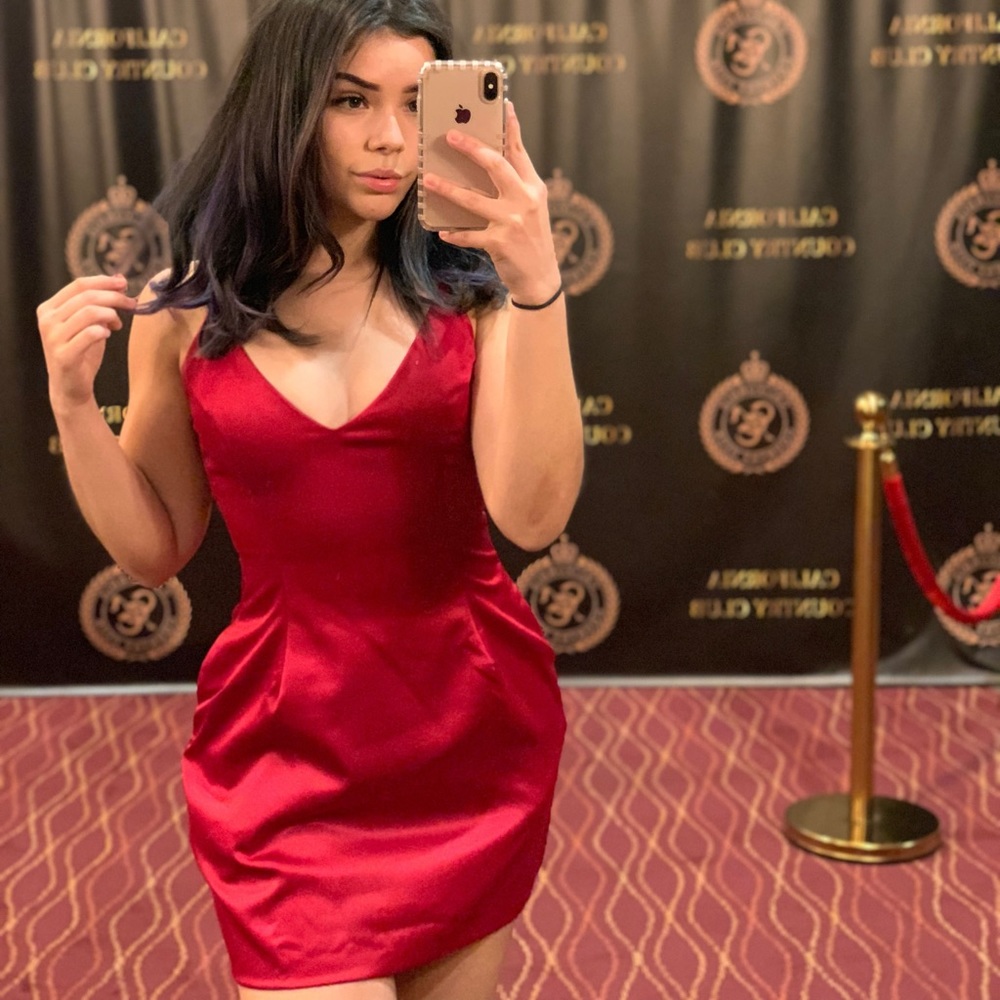 Red Pocket Shine Dress